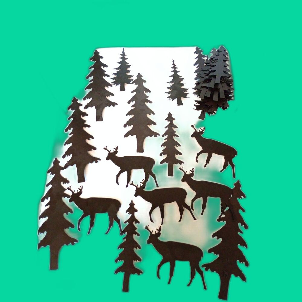 Vintage Metal Silhouette wildlife Wall Hanging over 30 Pieces Stags Bucks Pine